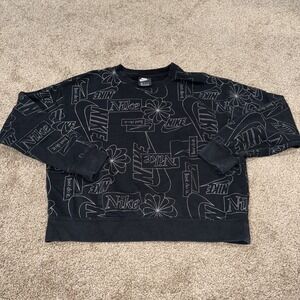 Nike Just Do It Black Silver Logo Icon Clash Oversize Crewneck Sweatshirt Sz M